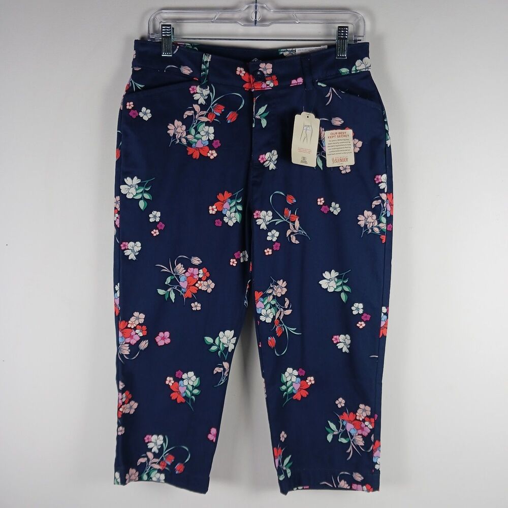 St Johns Bay Womens Capri Size 8 Floral Tummy Control Pockets NWT